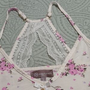 Daisy Fuentes Floral Lace Chemise - Cream and Purple